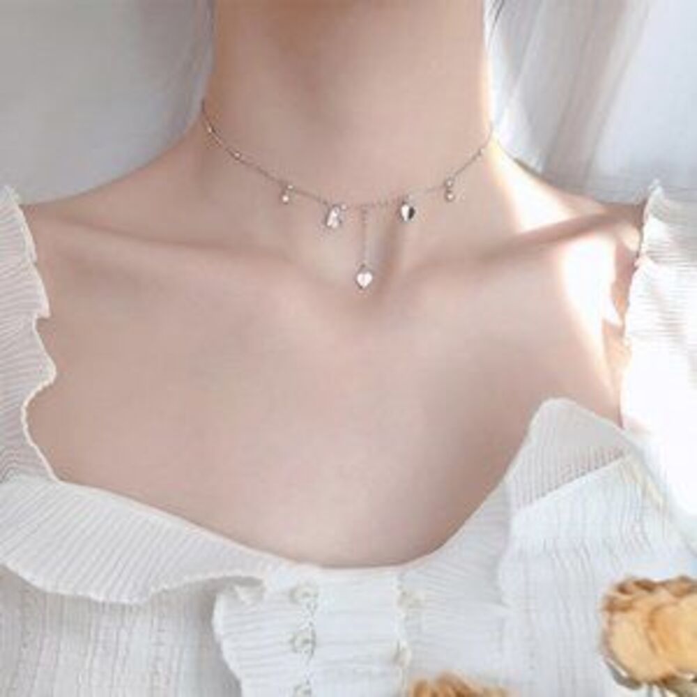 NEW 925 Sterling Silver Diamond Heart Necklace J